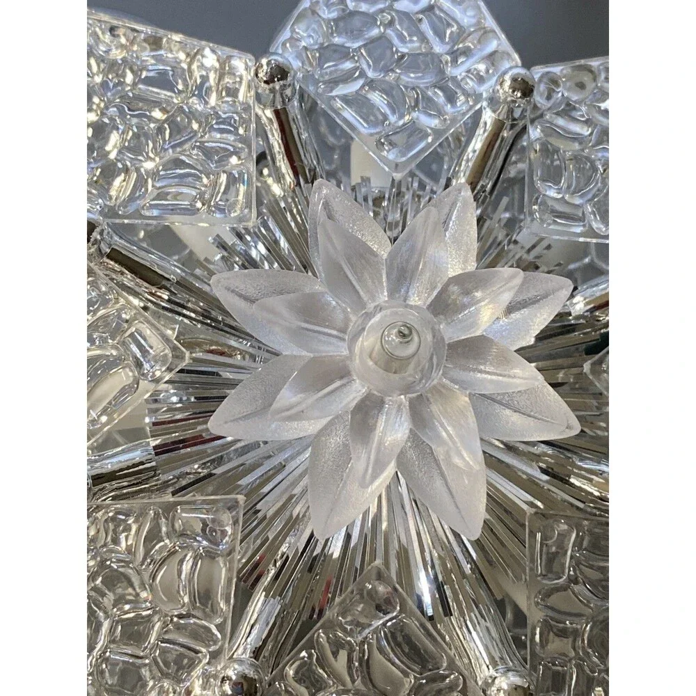 Christmas Lighted 8 Point STAR Tree Topper 2 Sided Acrylic Textured Tinsel